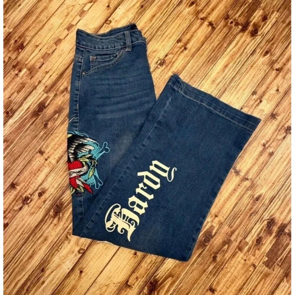 Ed Hardy Wide-leg Embroidered Jeans